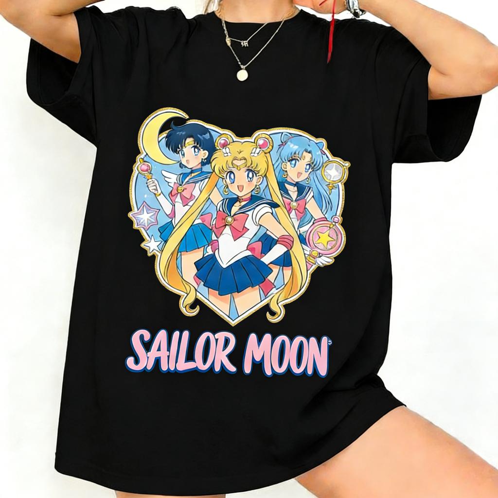 Summer 2026 Sailor Moon Core Trio Love Group Trend 100 Cotton Printed Loose Tshirts for Boys and Girls Parentchild Tops