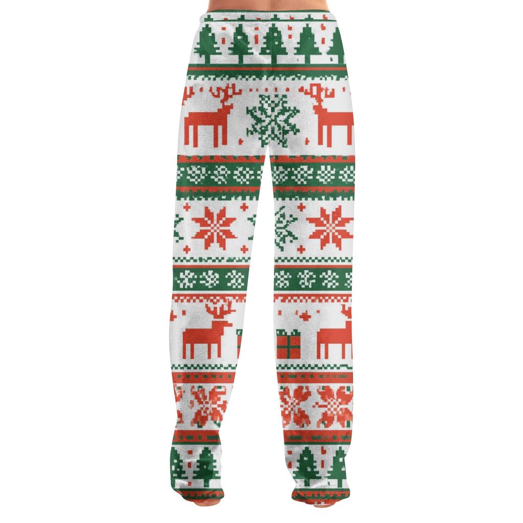 Women's Christmas Print Pants, Plush Casual Pants for Holiday Wear