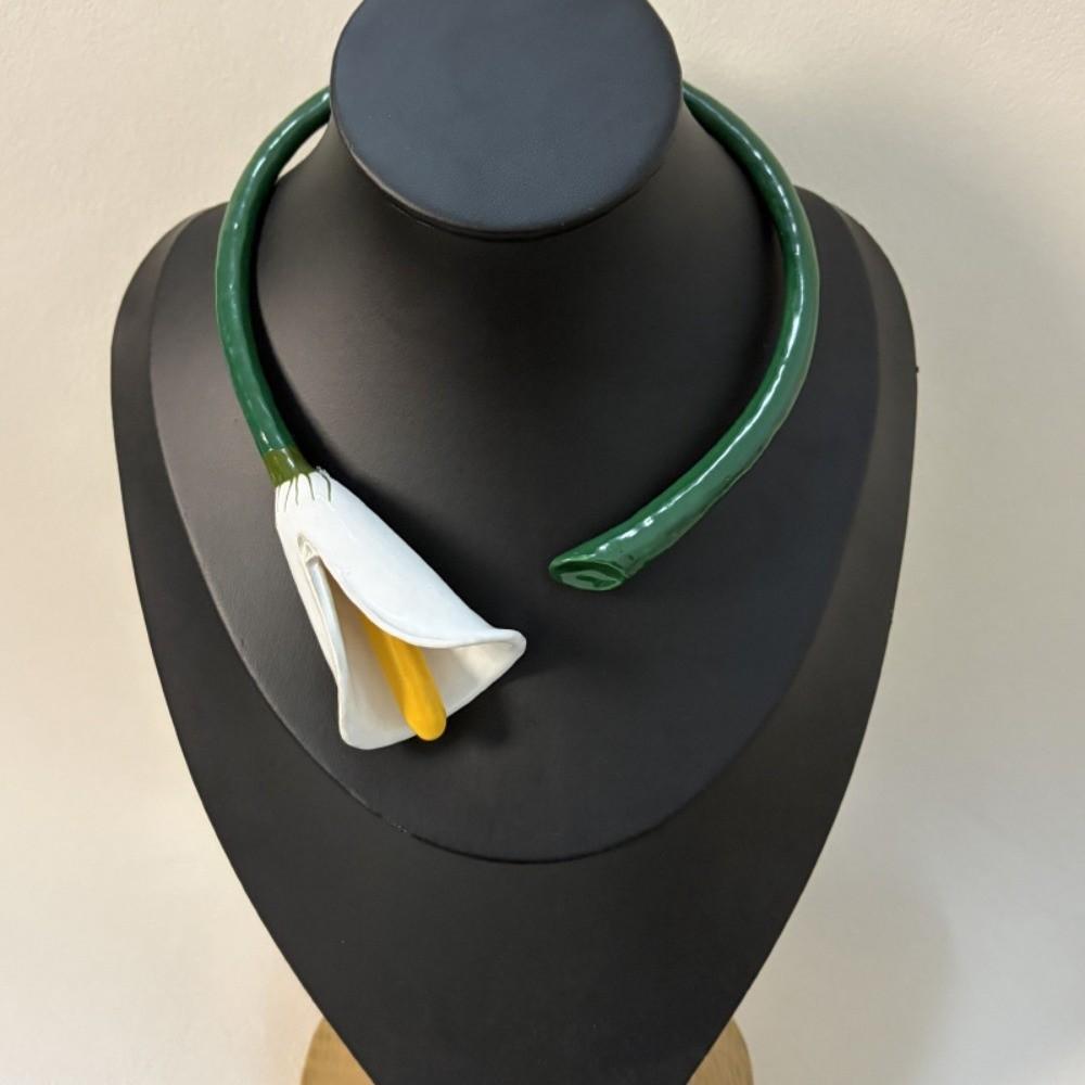 Ring Flowers Jewelry Set Vintage Floral Enamel Bracelet Fashion Calla Choker Necklace  Vacation