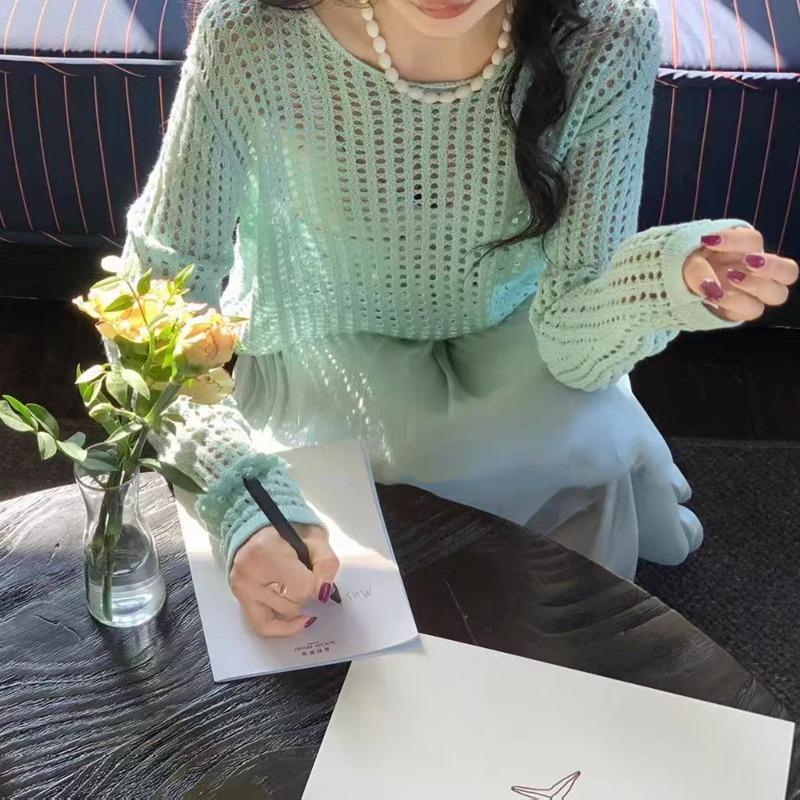 

Модные женские сексуальные свободные солнцезащитные рубашки с открытыми плечами, женские весенние и летние новые повседневные блузки с длинным рукавом, женские элегантные топы с круглым вырезом 26581 One Size зелёный