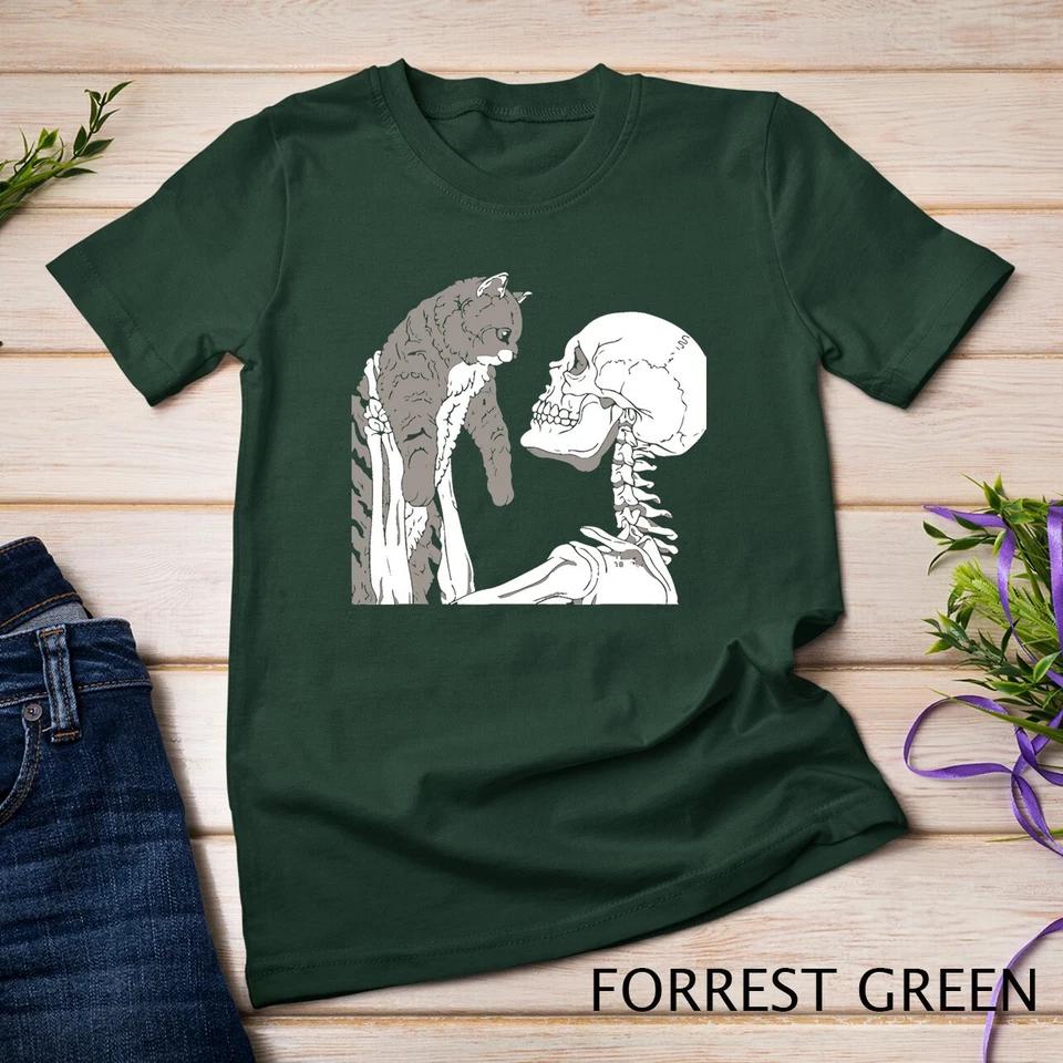 Skeleton Holding A Cat Shirt Lazy Halloween Costume Skull T-Shirt Unisex T-shirt 3 4XL