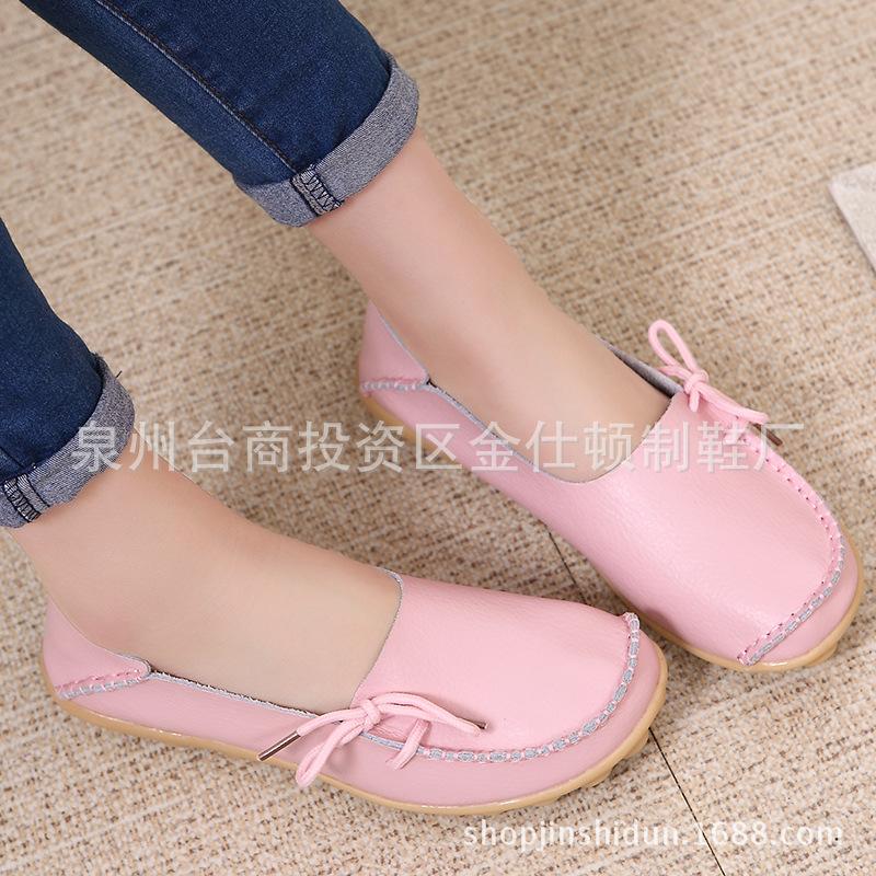 

Leather mother shoes middle-aged and elderly large-size women s shoes cowhide women s single shoes summer nurse colored beanie shoes one piece 44 рожевий