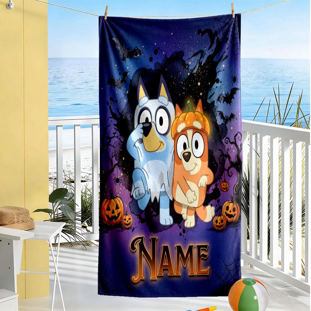 Halloween Night Adventure Customizable Name Beach Towel Quick-Dry Soft Microfiber