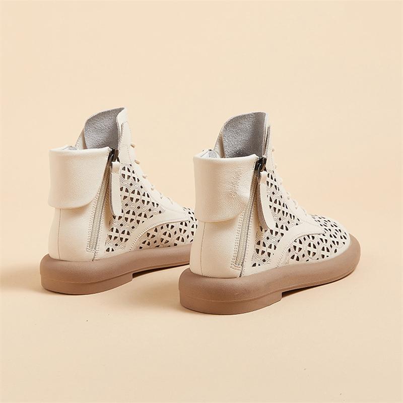 Fashion GKTINOO Women's Boots Sneakers Hollow Out Fashion Genuine Leather Shoes For Women 2025 New Spring Breathable Flat Ankle Boots