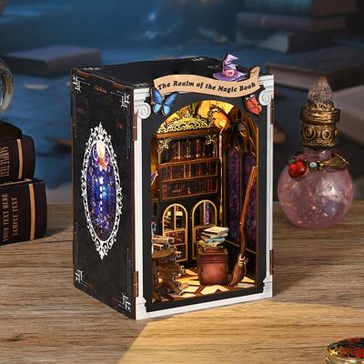 DIY Wooden Book Nook Figurines Miniatures Kits Bookshelf Home Bookend Decoration For Adult Handmade Dollhouse Toy Christmas Gift