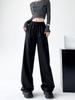 Schwarze breite PU-Lederhose Damen Herbst Vintage elastische hohe Taille Y2K Harajuku Baggy Straight Hose