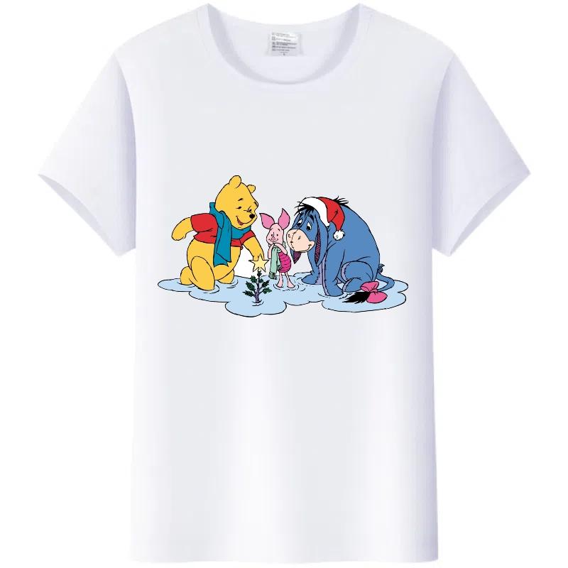 Y2K Tshirt Kawaii Tops Unisex Cartoon Winnie The Pooh Tigger Friends Graphic t-shirt Summer Blouses White Tees