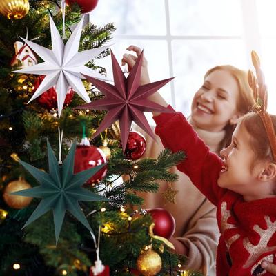 5 Peças Lanternas Estrela 12 Polegadas Papel Enfeites de Natal 9 Pontas Lâmpada Suspensa Abajures Vintage Decorações de Festa de Natal de Casa de Fazenda