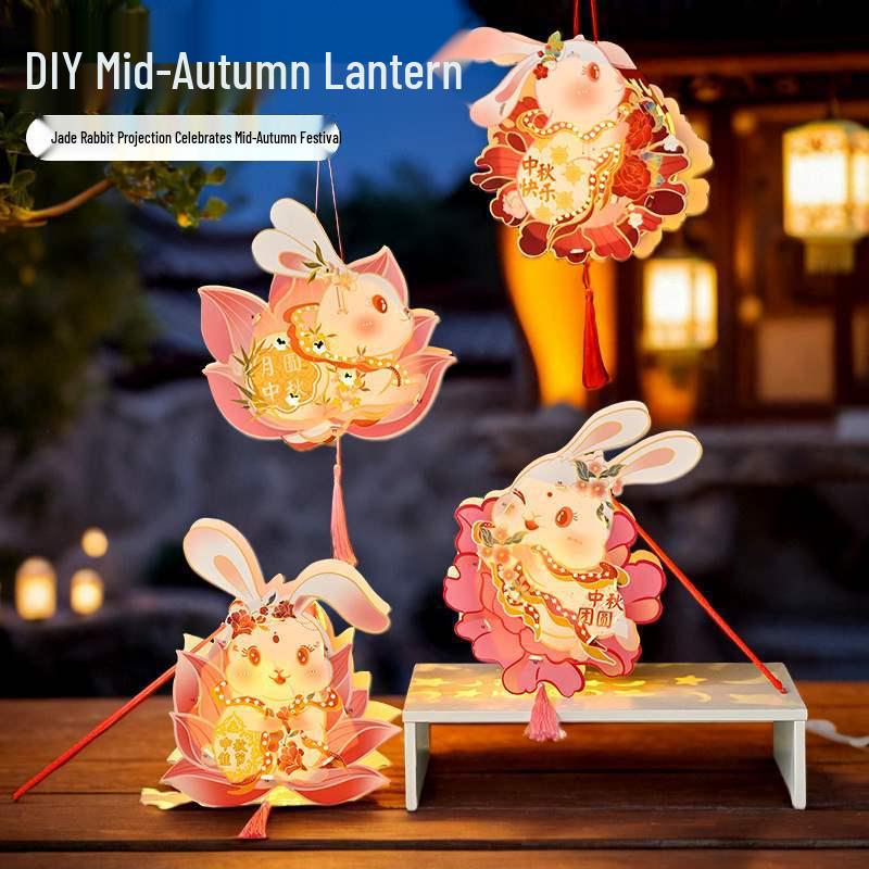 Handmade DIY Children's Palace Lantern - Luminous Rabbit Flower Design for 2025 Mid-Autumn Festival