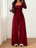 Tuta da donna 2026 con scollo quadrato e gamba larga: Vita Alta, Manica Lunga, Stile Europeo & Americano, Design Casual con Cintura in Vita