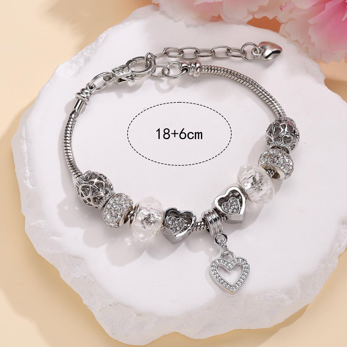 DIY Snake Chain Bracelet with Crystal Heart Pendant Personalized Stylish Jewelry 17CM+5CM белый