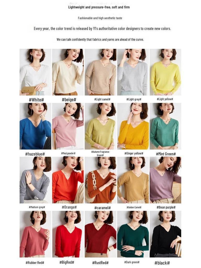 Women's Early Autumn V-Neck Long-Sleeve Loose Pullover Sweater