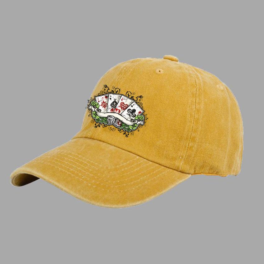 Baseball Caps Men Women Vintage Washed 100% Cotton Dad Hat Funny Poker Pattern Print DIY Team Logo Snapback Cap Hip Hop Hat