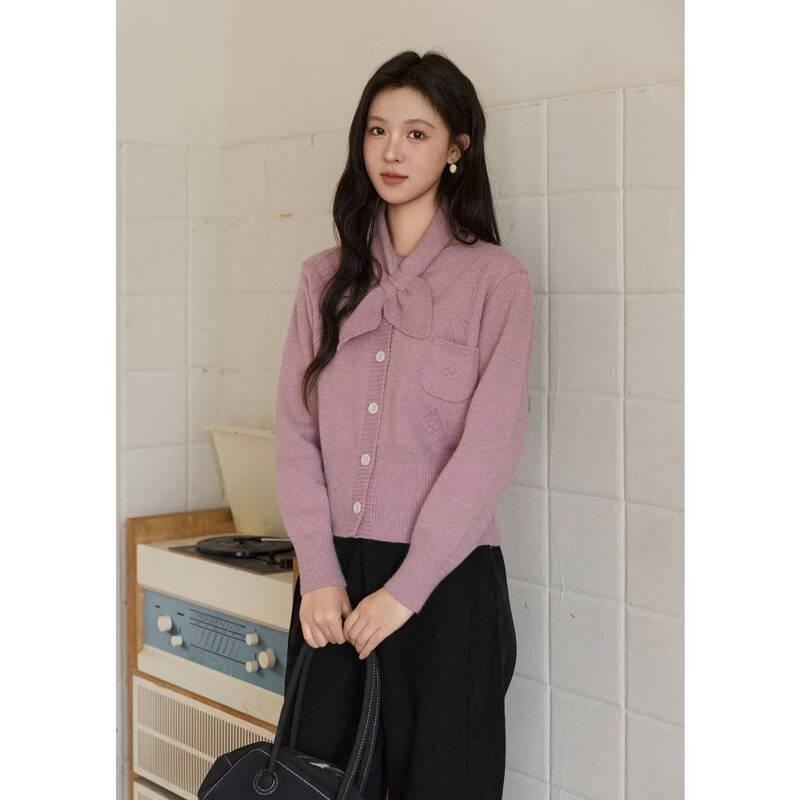 Women's Taro Purple Detachable Scarf Collar Knit Sweater