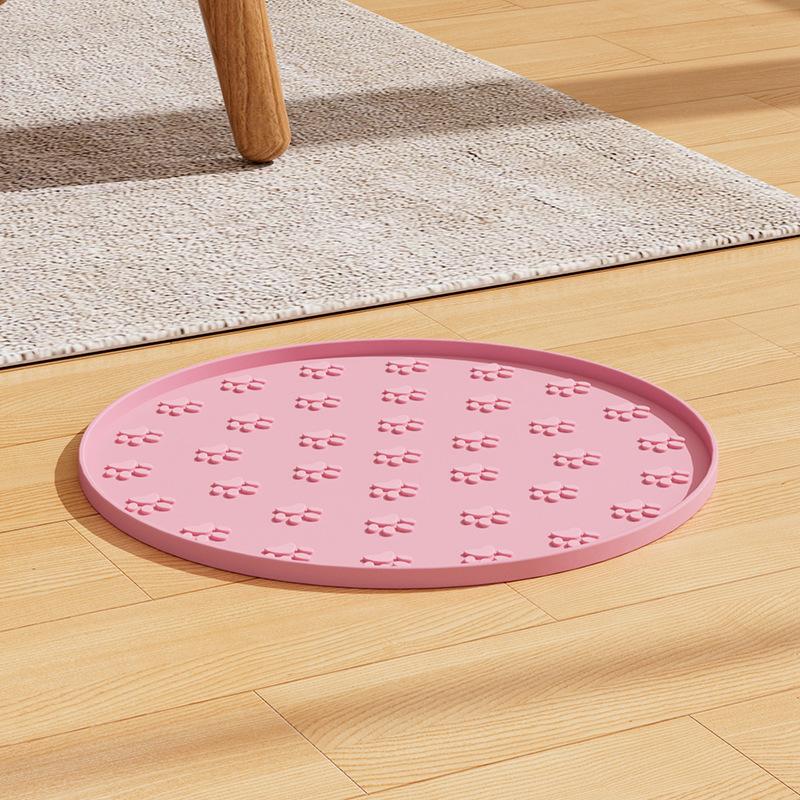 1pc Plastics Pet Feeding Mat |, Leakproof, Non-Slip, Oval Dog and Cat Food Mat for Dogs and Cats,Footprint Texture Feeding Pad