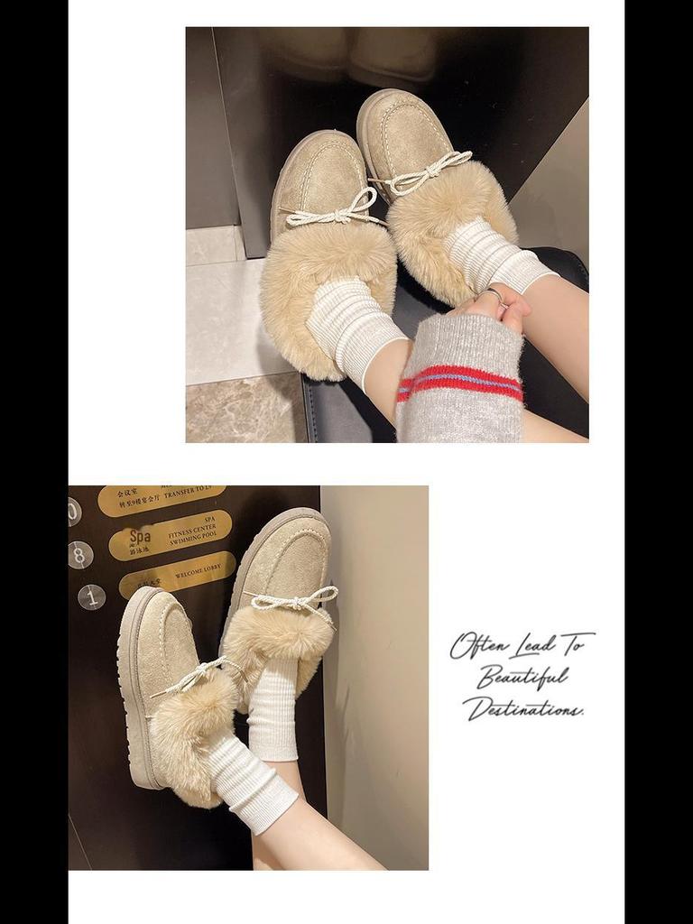 2024 Winter Women's Slip-On Bowknot Snow Boots with Velvet Lining and Soft Sole