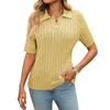 2025 Summer Women's Short Sleeve Lapel Collar V-Neck Cable Knit Pullover Sweater, Casual Chic Knitted Top for Daily & Office Wear