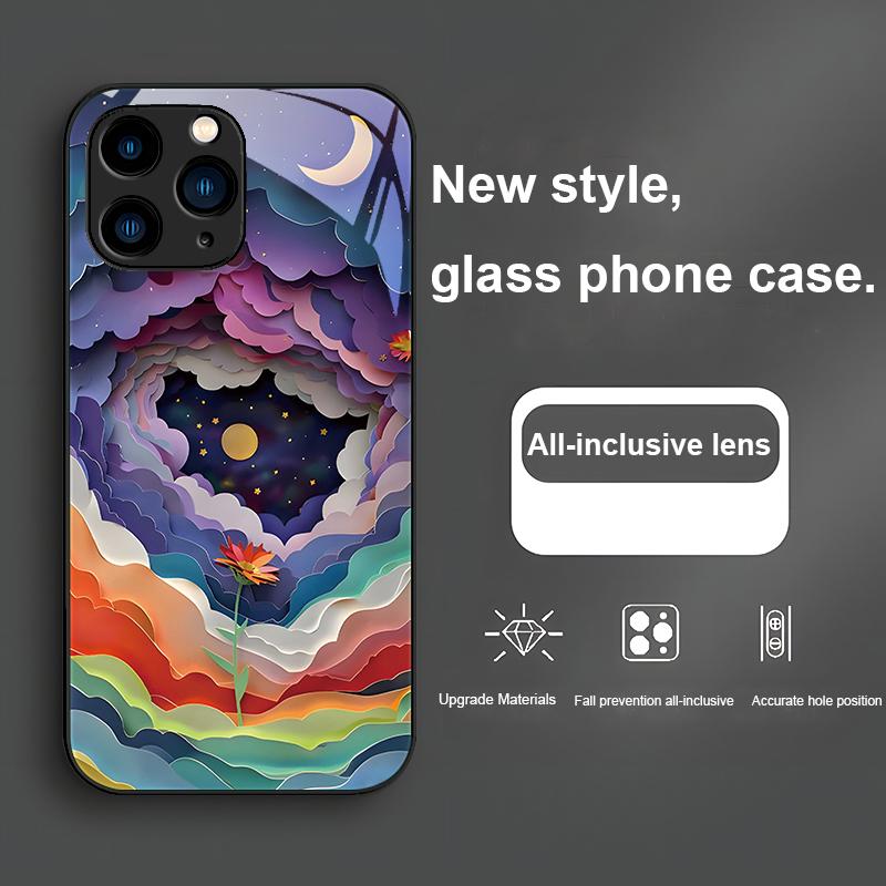 Colorful Night Flowers Purple For Iphone 16 Plus 15 14 13 12 Mini 11 Pro Max X XS XR 7 8 Plus 2022 Tempered Glass Phone Case