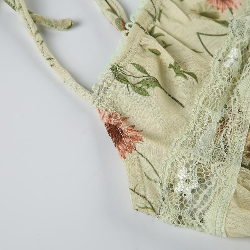 Fairycore Vintage Summer Camis Tops Lace Spliced Floral Printed Strappy Y2K Aesthetic Women Tops Holidays 2000s Cute
