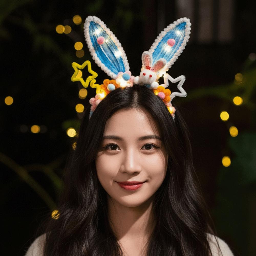 Luminous Rabbit Hair Hoop Handmade Glowing Headwear Bunny Headband Children Gift