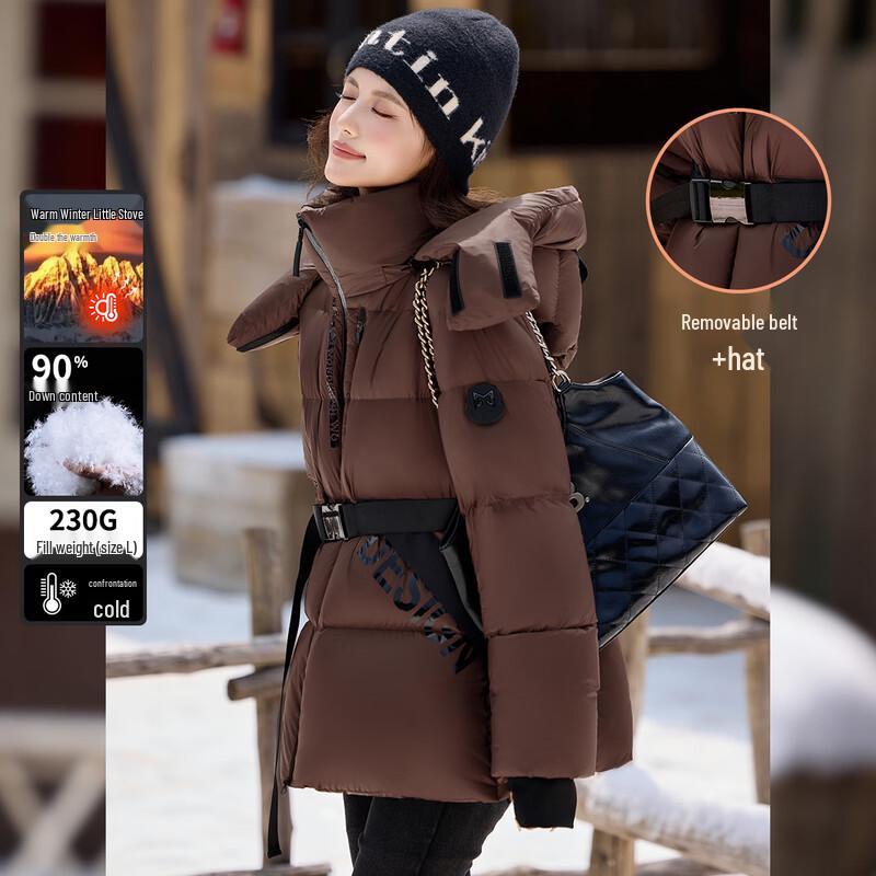 

Women s Puffy Goose Down Jacket with Cinch Waist S