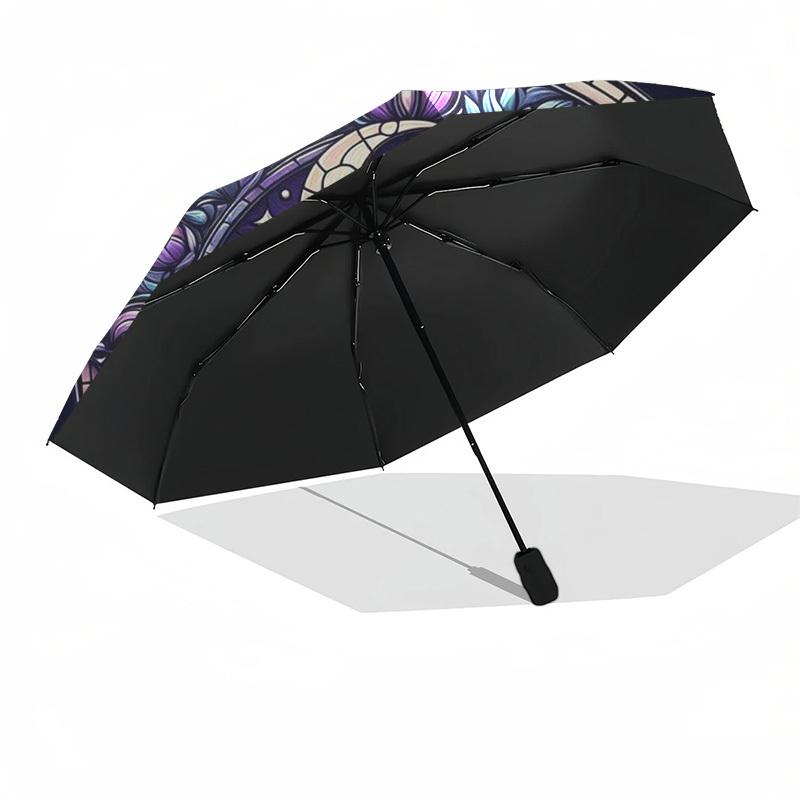 1pc Stained Glass Cats Moon Night Umbrella with Plastic Handle,Suitable for All Seasons Home Travel Outdoor UmbrellaDD063