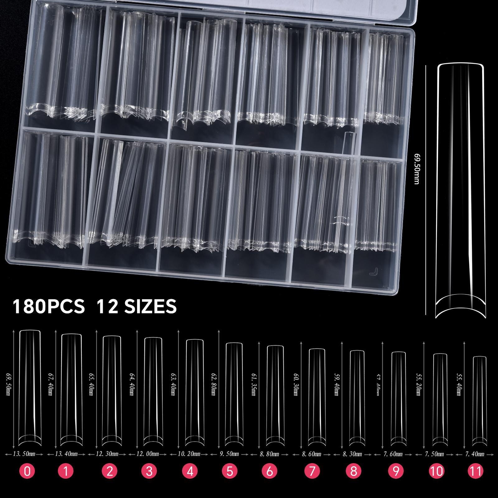 

180 шт./кор. акриловые удлиненные прозрачные накладные ногти, накладные ногти в форме гроба, полное покрытие накладных ногтей, изогнутые прямые ногти в форме буквы C, 12 размеров