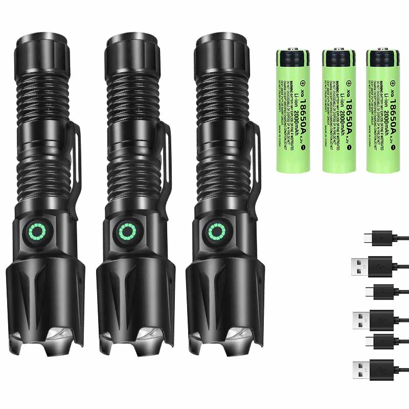 Powerful P50 LED Telescopic Zoom Flashlight USB Rechargeable Lantern Solar Charging Hat Clip Camping Hiking Emergency Torch