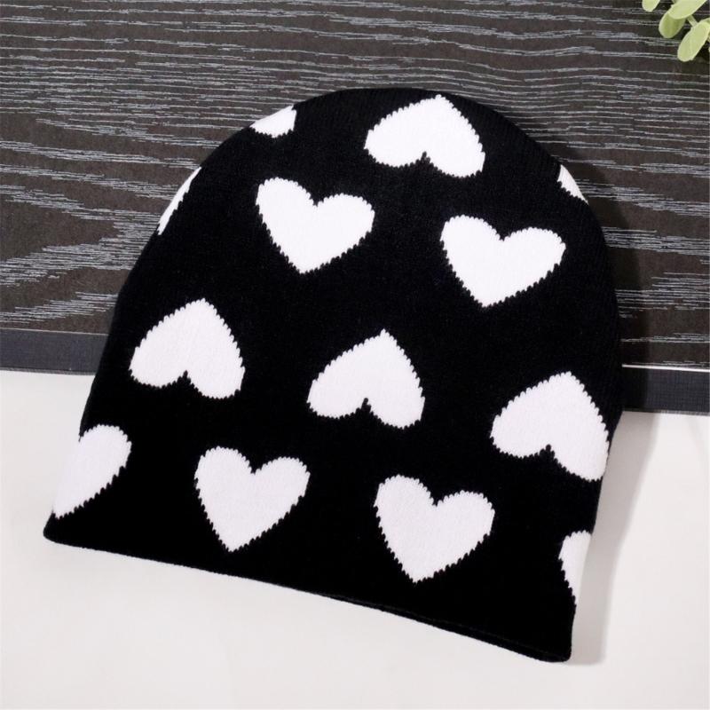 Creative Heart Pattern Beanies Hat Adult Elastic Hat Winter Warmer Knitted Hat Cold Winter Present for Student Teen