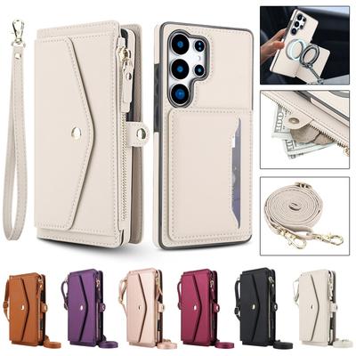 Crossbody Lanyard Multi Functional Wallet Split Leather Case for Samsung Galaxy S26 Ultra S25 Edge S24 FE S23 Plus S22 S21 Cover