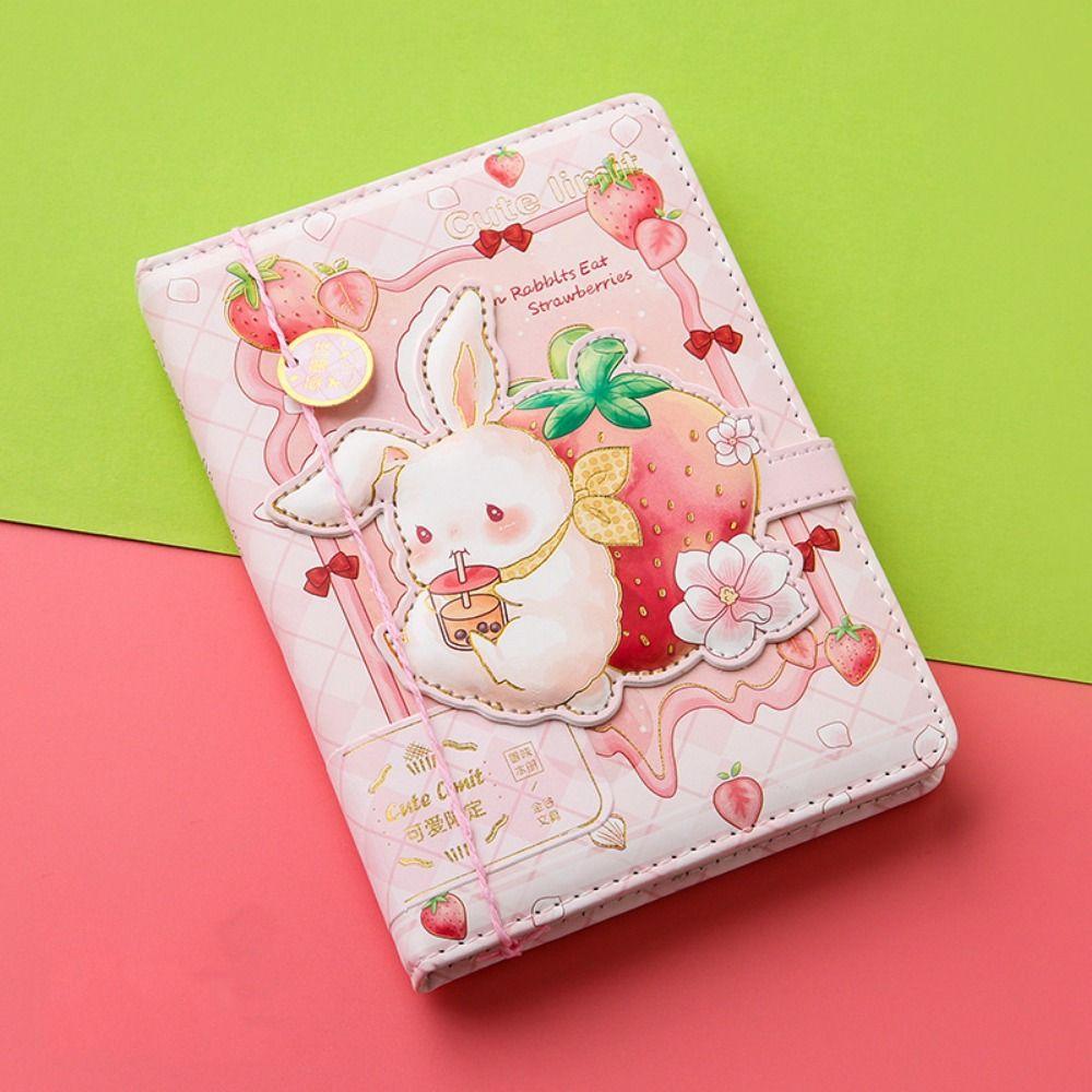112 Pages Rabbit Note Paper Magnetic Buckle Notepad Memorandum PU Leather Palm Notebook  Students
