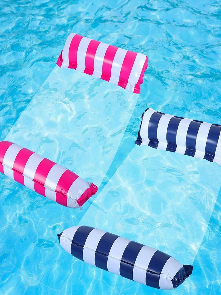 Foldable Striped Inflatable Lounge Chair, Suitable For Swimming Pool Parties And Beach Leisure Floating Beds With Net Backrest
