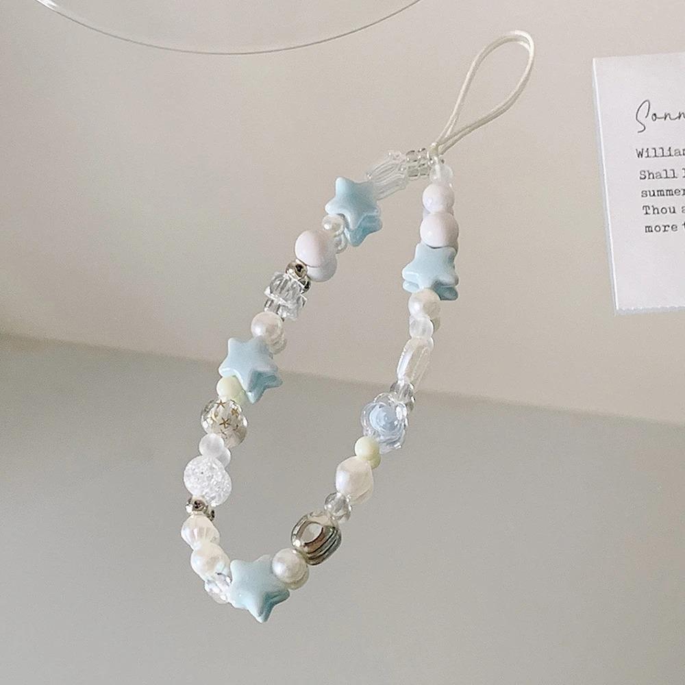 Stern Perle Perlen Handykette Hängeschnur Handyanhänger Handystrap Sommer Handgefertigt Handyband Schmuck Geschenk