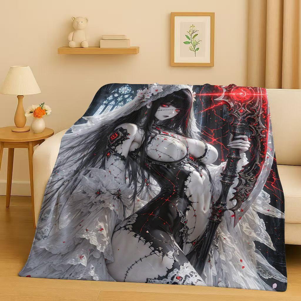 3D Gothic Dark Sexy Girls Cartoon Anime Characters Flannel Blanket,Soft Plush Throw for Home Bedroom Bed Sofa Cover Trave Gift