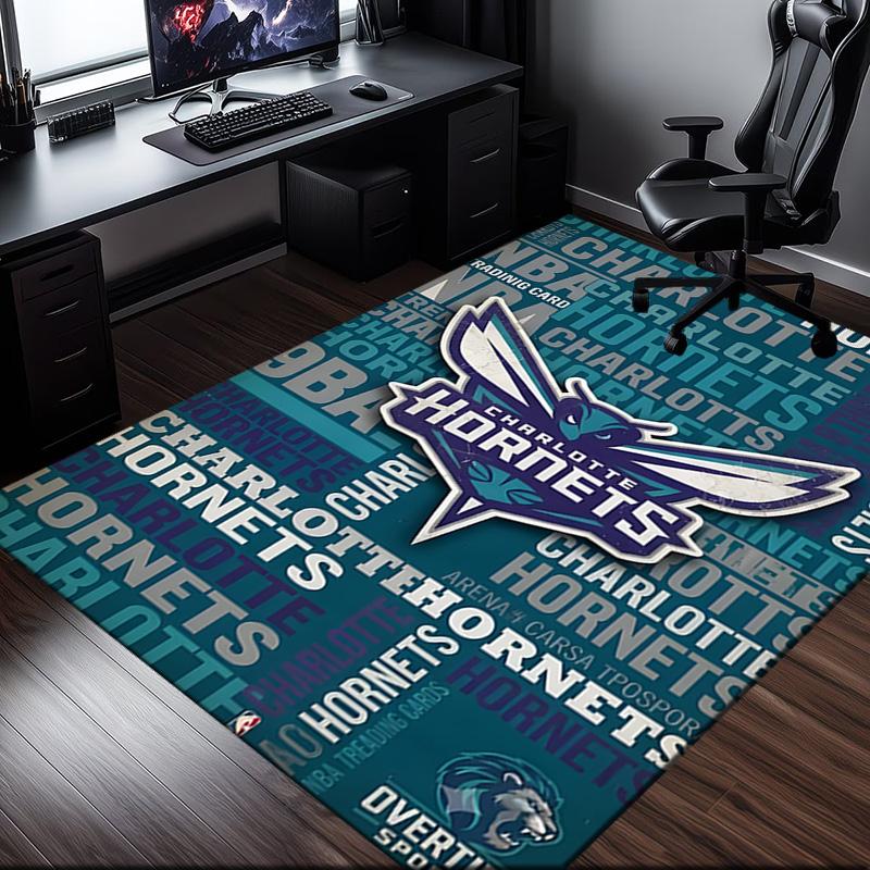 Charlotte-Hornets Logo Rug Office Carpet Non-Slip Mat, Chair Rug Floor Covering for Gaming, Bedroom, Living Room , Home Decor Christmas Gift