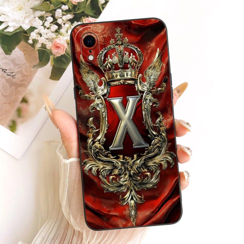 

For iPhone XR Case Cover Luxury A-Z Letters Cool Crown 2D Painted Silicone Phone Casing A2107 A2108 A2105 A2106 A1984 iPhone XR