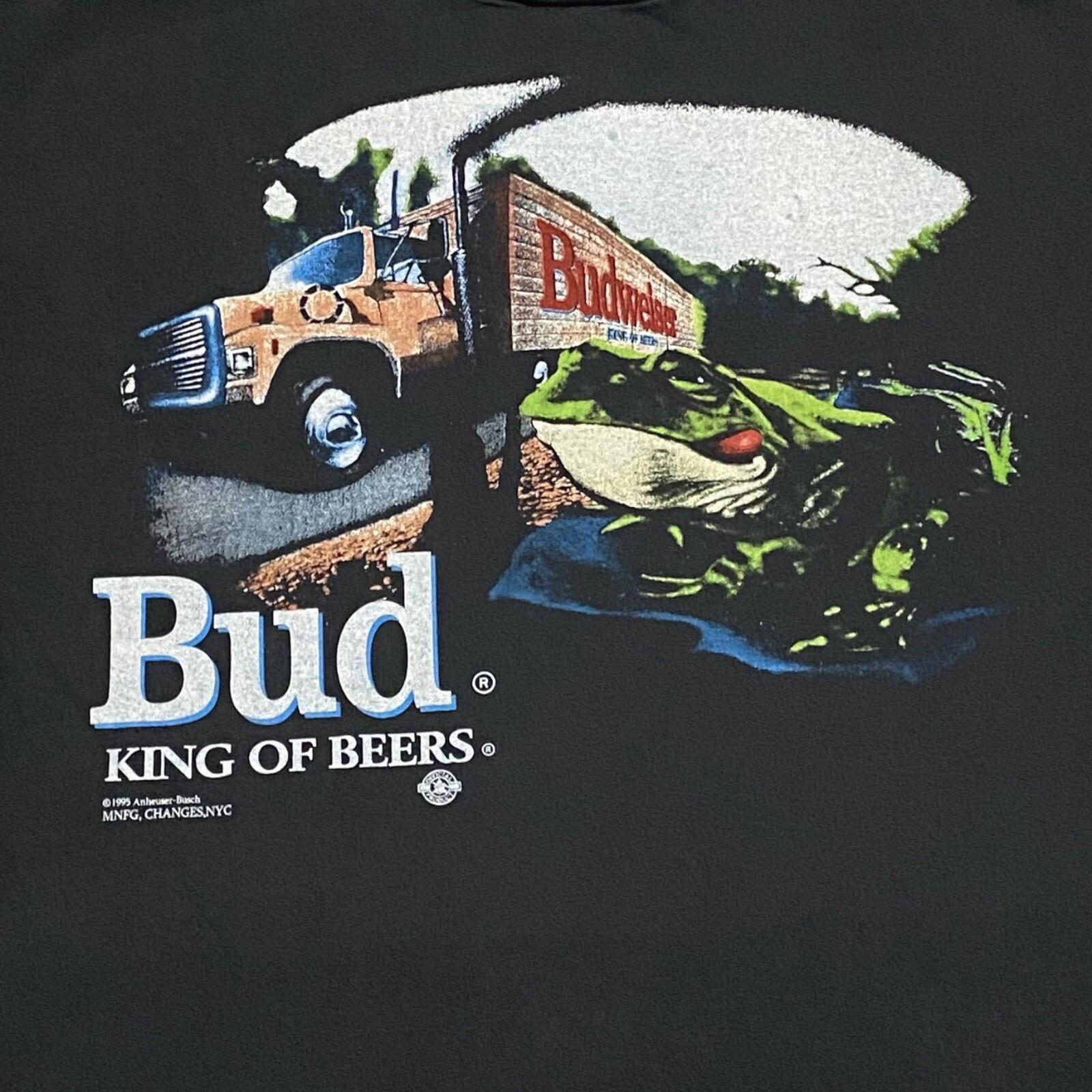 

Винтажная футболка 1995 года с изображением лягушек Budweiser и надписью Buds For You (пиво Busch), однострочный шов, репринт. L
