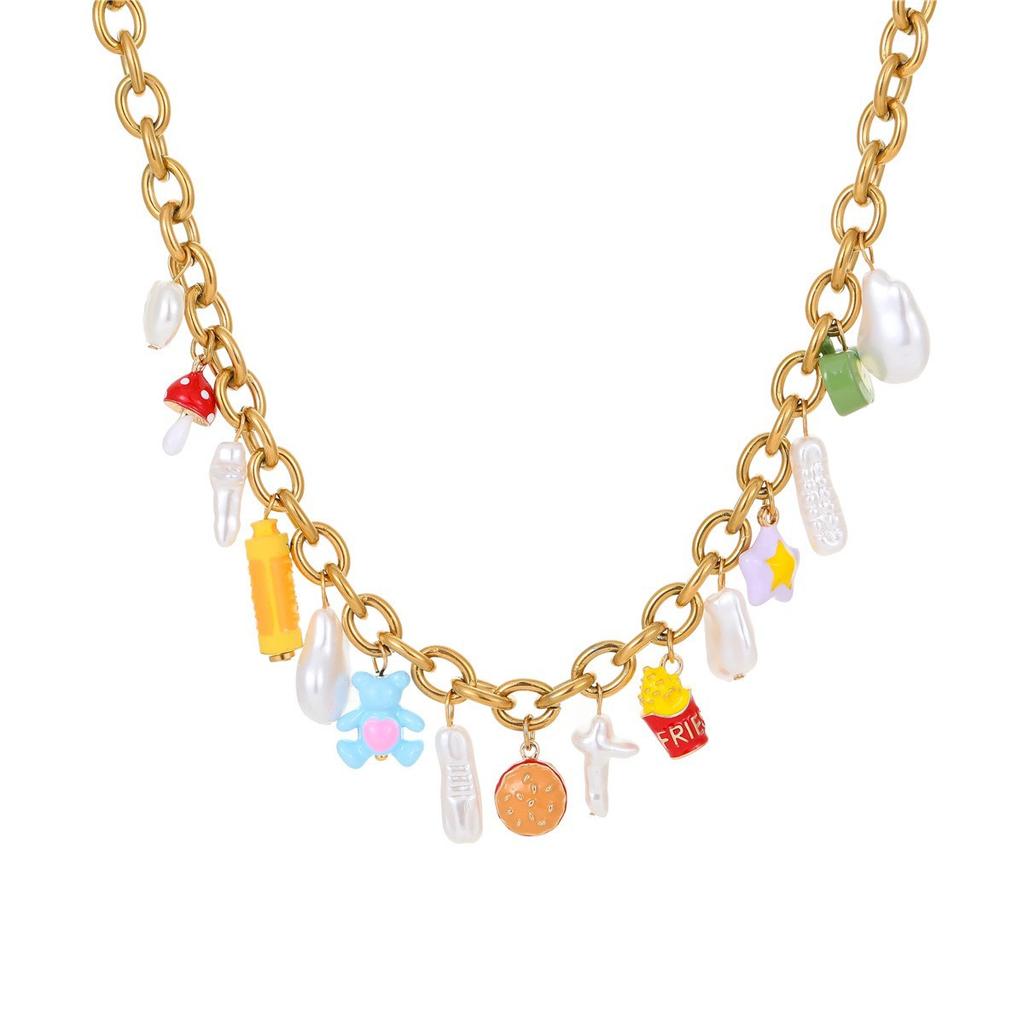 GEMCHIC Women's Baroque Pearl Stainless Steel Necklace Fashion Geometric Design