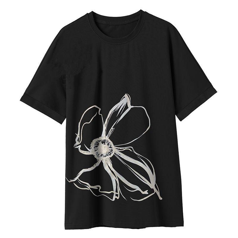 Fashionable Round Neck Modified Loose Casual T-shirt for Women Korean Style Versatile Printed Cool and Comfortable Pullover Top