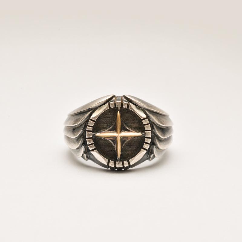 Křížový prsten pro muže a ženy, Evropský a americký retro vintage vintage personalizovaný prsten s otevřením křídla