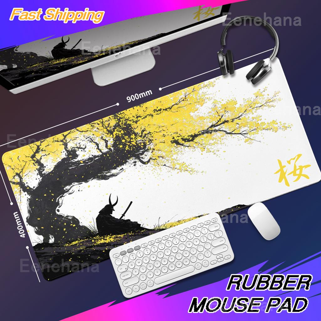 Sakura Samurai Schwarzes Mauspadd Tuschemalerei Kunst Tischmatte Gamer Gaming Laptop Teppich PC Büro Zubehör E-Sport Großes Mauspadd
