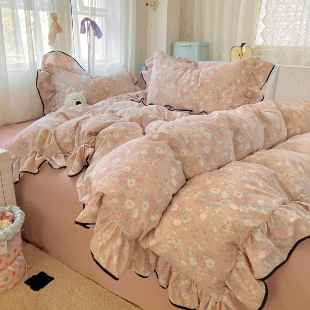 3pcs Korean Style Duvet Cover Set (1*Duvet Cover + 2*Pillowcase, Without Core),Princess Lace Bedding Set, Soft Comfortable
