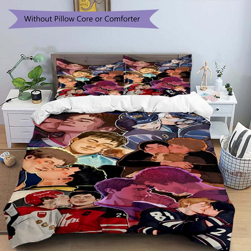 3pcs Duvet Cover Set (1*Duvet Cover + 2*Pillowcase, Without Core), Heated Rivalry Print Bedding Set, Bedroom Decor, All‑Season, Birthday Gift
