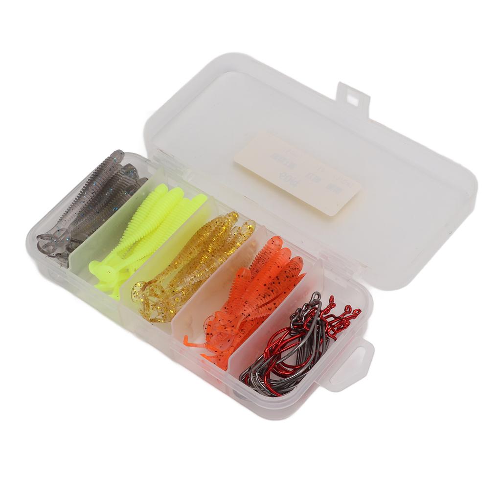 60 Stück/Box Softbait Angelköder Set mit Edelstahl Kurbelhaken Künstlicher T-Schwanz PVC Weich