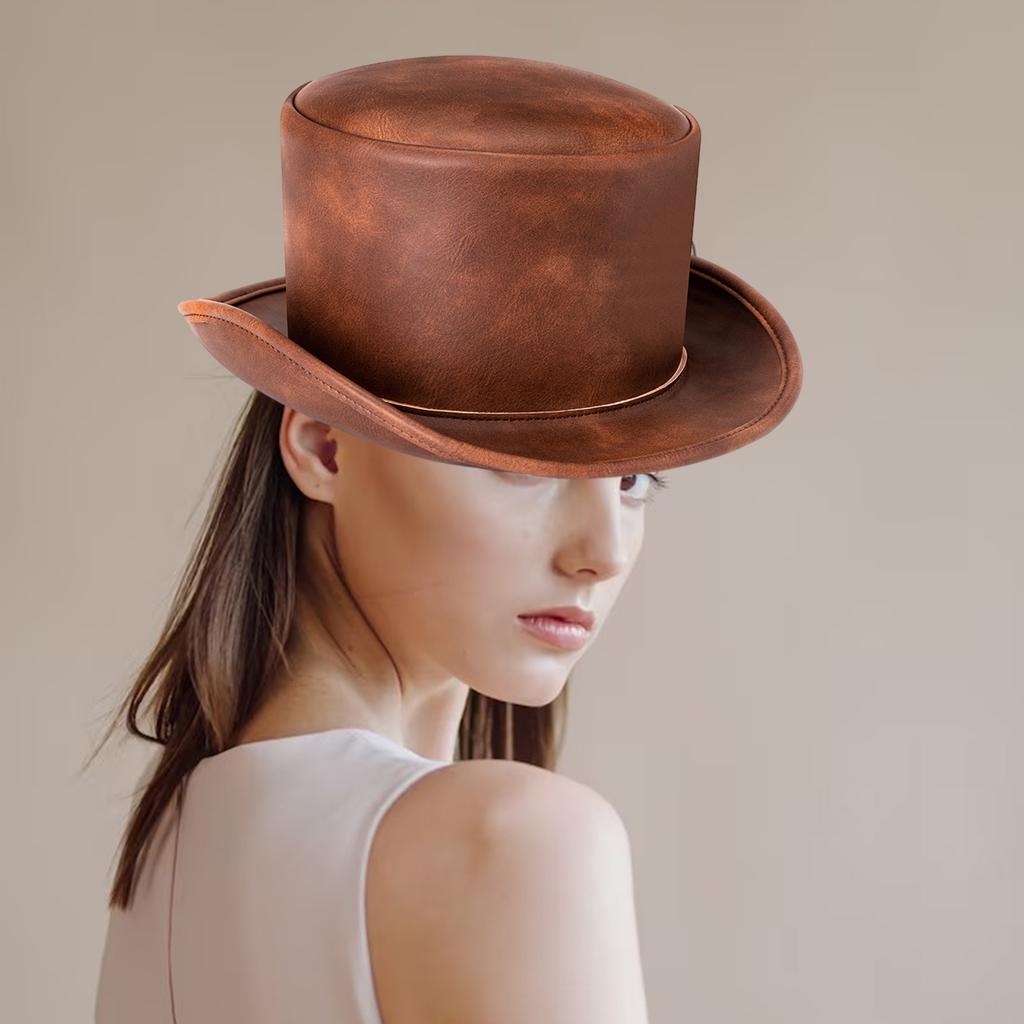 Fashion PU Derby Hat Magician Cap for Magician Costume Performances Theatrical Plays Musicals Top Hats Adult Teens