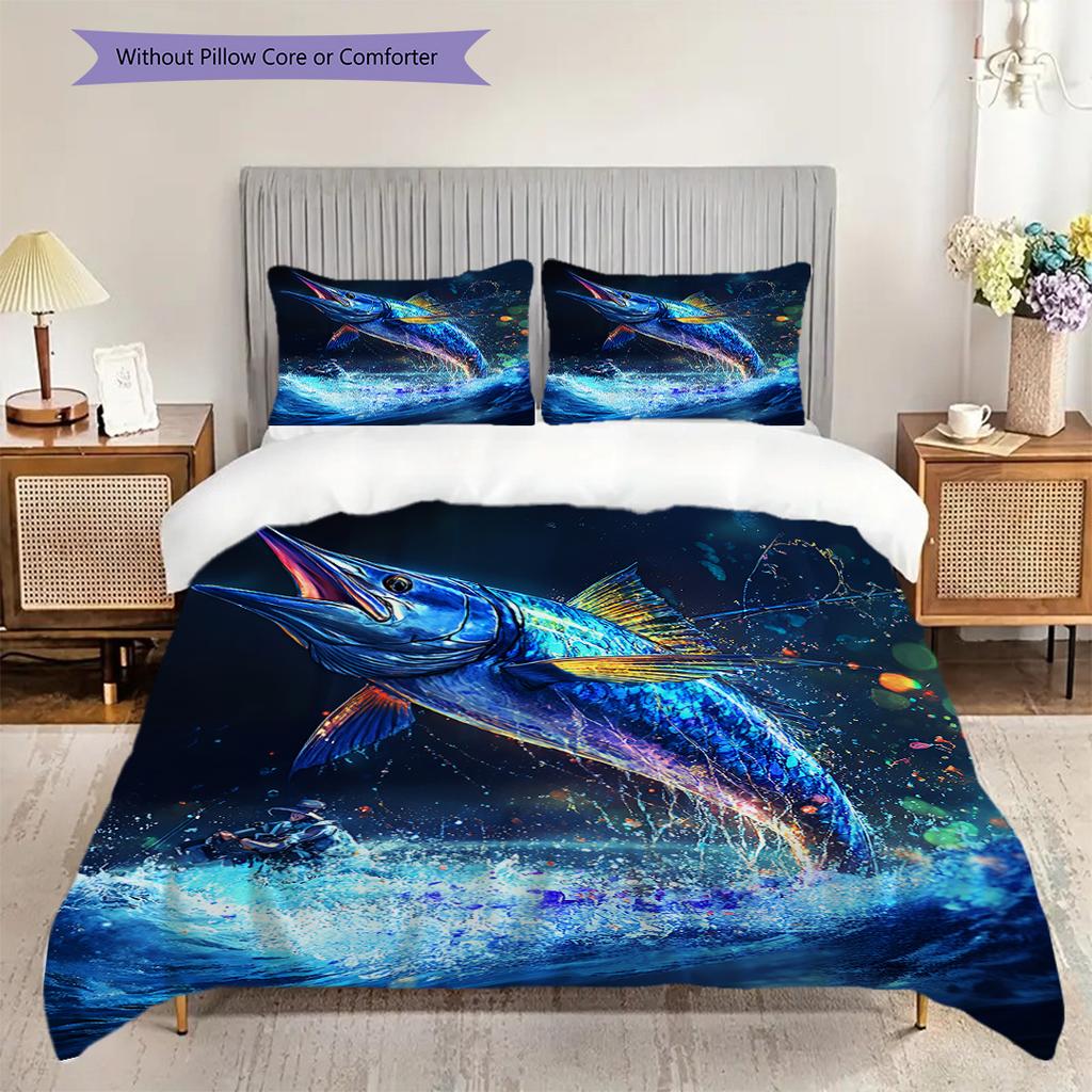 Tuna Pattern Bedding Quilt Set Quilt Cover Pillowcase Home Decoration Birthday Gift (1 * duvet cover + 2 * pillowcase, without core)