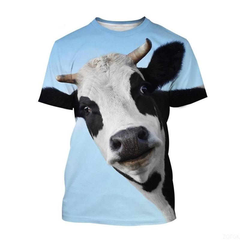 Funnny Cow Animal 3D Print Popular Outdoor Harajuku Short Sleeves Street Oversized Male Kids