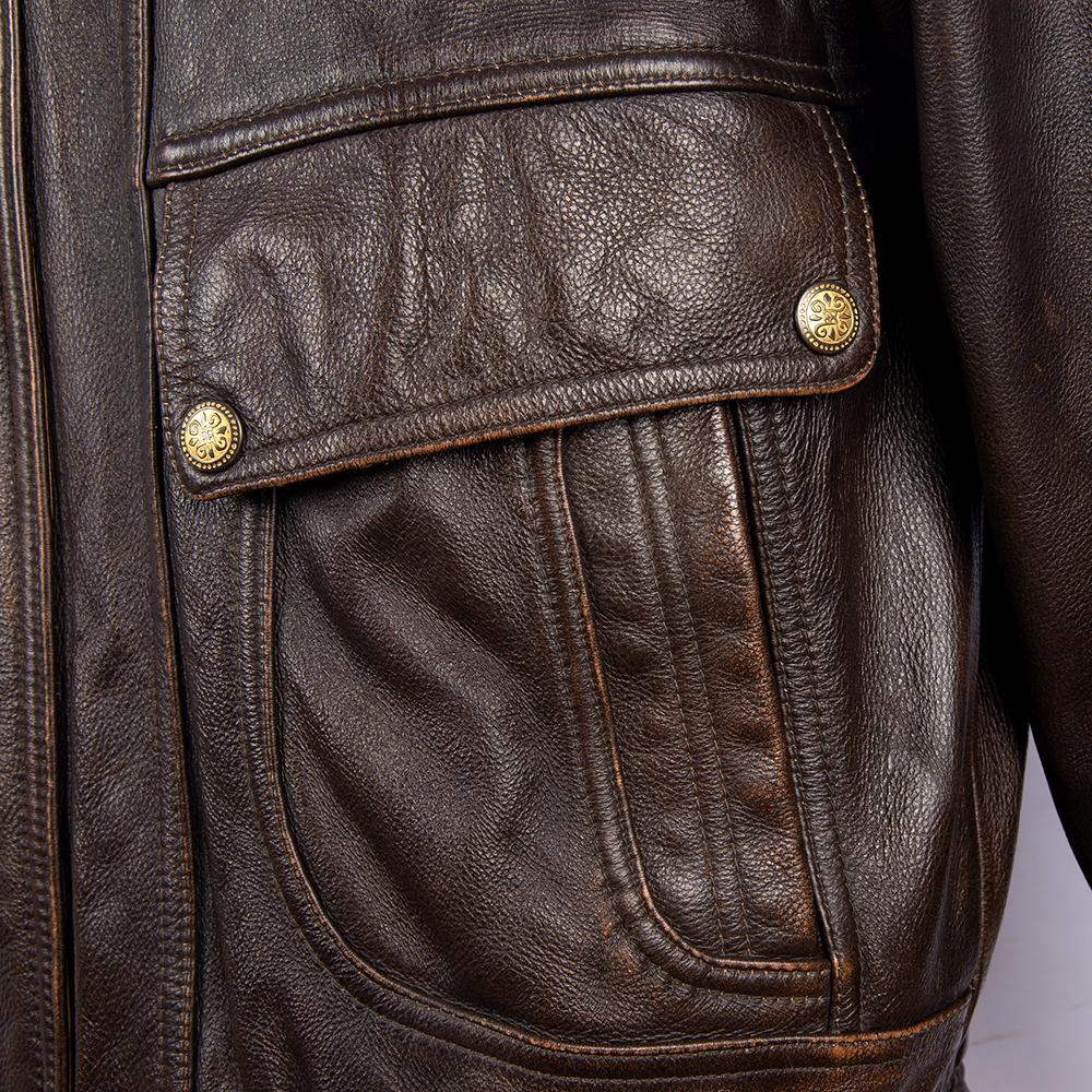 Vintage Brown Genuine Cow Men Leather Jacket Black Sheepskin Loose Men's Oversized Coat Spring Autumn