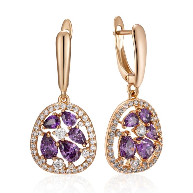 

Shiny Purple Natural Zircon Drop Earrings For Women Trend Rose Gold Color Bride Wedding Fine Jewelry Crystal Gift