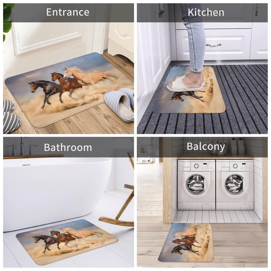 Horse Floor Door Kitchen Bathroom Mats Anti-Slip Outdoor Animal Doormat Living Room Entrance Rug Carpet Footpad